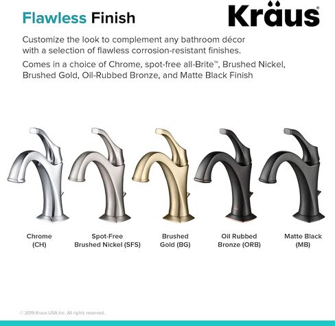 صنبور حمام بمقبض واحد من KRAUS KBF-1201ORB Arlo مع تصريف قضيب الرفع ولوحة سطح السفينة، برونز مطلي بالزيت in Kuwait