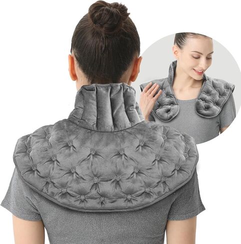 Microwave Heating Pad for Neck, Shoulders Back Pain Relief | Moist Weighted Cordless Rice Heat Pad | Heated Neck Wrap for Targeting Stress, Tension Relief and Relaxation (Dark Grey) in Kuwait