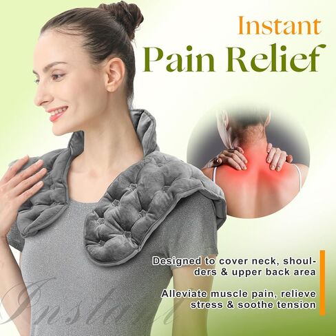 Microwave Heating Pad for Neck, Shoulders Back Pain Relief | Moist Weighted Cordless Rice Heat Pad | Heated Neck Wrap for Targeting Stress, Tension Relief and Relaxation (Dark Grey) in Kuwait