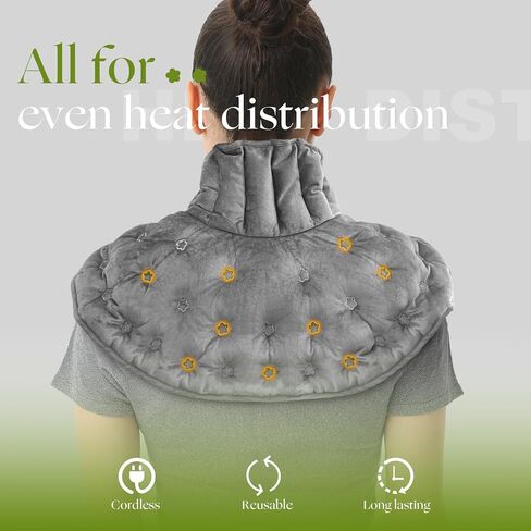 Microwave Heating Pad for Neck, Shoulders Back Pain Relief | Moist Weighted Cordless Rice Heat Pad | Heated Neck Wrap for Targeting Stress, Tension Relief and Relaxation (Dark Grey) in Kuwait