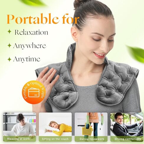 Microwave Heating Pad for Neck, Shoulders Back Pain Relief | Moist Weighted Cordless Rice Heat Pad | Heated Neck Wrap for Targeting Stress, Tension Relief and Relaxation (Dark Grey) in Kuwait
