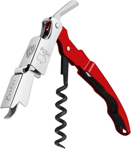 CORKAS Wine Key - Professional Handcrafted Heavy Duty Waiter Corkscrew, Compact Wine Opener with Double Hinged, Foil Cutter and Bottle Opener, Gifts for Servers, Sommelier, Bartenders - Black in Saudi Arabia