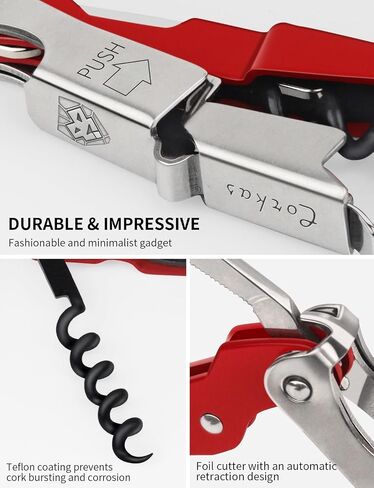 CORKAS Wine Key - Professional Handcrafted Heavy Duty Waiter Corkscrew, Compact Wine Opener with Double Hinged, Foil Cutter and Bottle Opener, Gifts for Servers, Sommelier, Bartenders - Black in Saudi Arabia