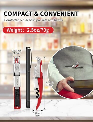 CORKAS Wine Key - Professional Handcrafted Heavy Duty Waiter Corkscrew, Compact Wine Opener with Double Hinged, Foil Cutter and Bottle Opener, Gifts for Servers, Sommelier, Bartenders - Black in Saudi Arabia