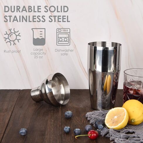 Bartender Kit with Stylish Bamboo Stand, 12 Piece 25oz Cocktail Shaker Set for Mixed Drink, Professional Stainless Steel Bar Tool Set with Cocktail Recipes Bookle, Gift for Man Dad Friend in Saudi Arabia