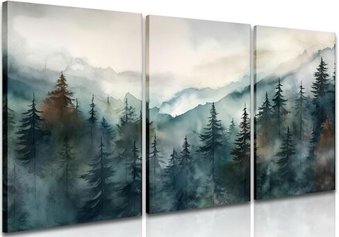 AKWISH Framed Mountain Canvas Wall Art Set of 3, Boho Watercolor Poster Prints Painting, Sun Forest Abstract Nature Landscape Artwork Wall Decor for Living Room, Bedroom, Office 16x24 In in Saudi Arabia