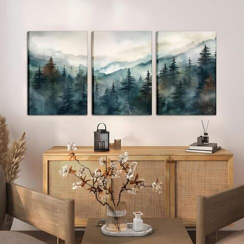 AKWISH Framed Mountain Canvas Wall Art Set of 3, Boho Watercolor Poster Prints Painting, Sun Forest Abstract Nature Landscape Artwork Wall Decor for Living Room, Bedroom, Office 16x24 In in Saudi Arabia