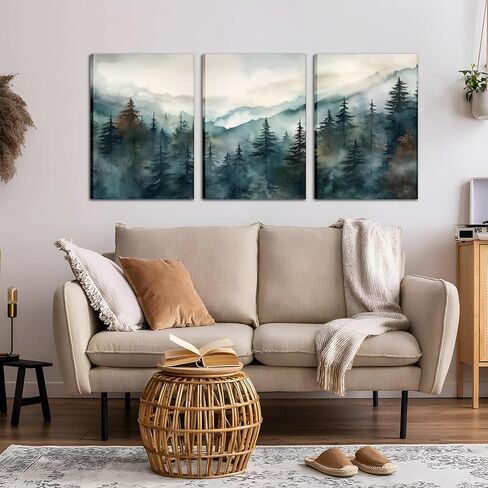 AKWISH Framed Mountain Canvas Wall Art Set of 3, Boho Watercolor Poster Prints Painting, Sun Forest Abstract Nature Landscape Artwork Wall Decor for Living Room, Bedroom, Office 16x24 In in Saudi Arabia