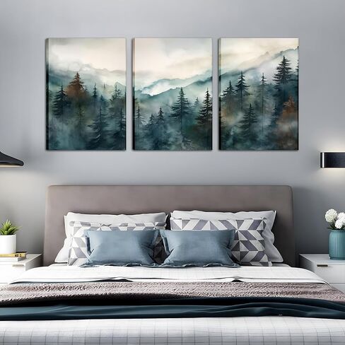 AKWISH Framed Mountain Canvas Wall Art Set of 3, Boho Watercolor Poster Prints Painting, Sun Forest Abstract Nature Landscape Artwork Wall Decor for Living Room, Bedroom, Office 16x24 In in Saudi Arabia