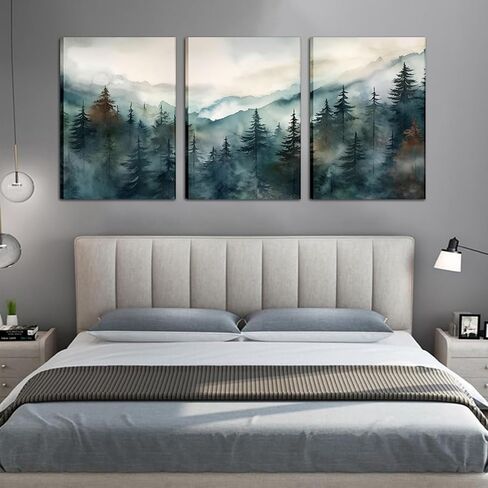 AKWISH Framed Mountain Canvas Wall Art Set of 3, Boho Watercolor Poster Prints Painting, Sun Forest Abstract Nature Landscape Artwork Wall Decor for Living Room, Bedroom, Office 16x24 In in Saudi Arabia