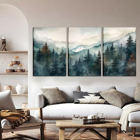 AKWISH Framed Mountain Canvas Wall Art Set of 3, Boho Watercolor Poster Prints Painting, Sun Forest Abstract Nature Landscape Artwork Wall Decor for Living Room, Bedroom, Office 16x24 In in Saudi Arabia