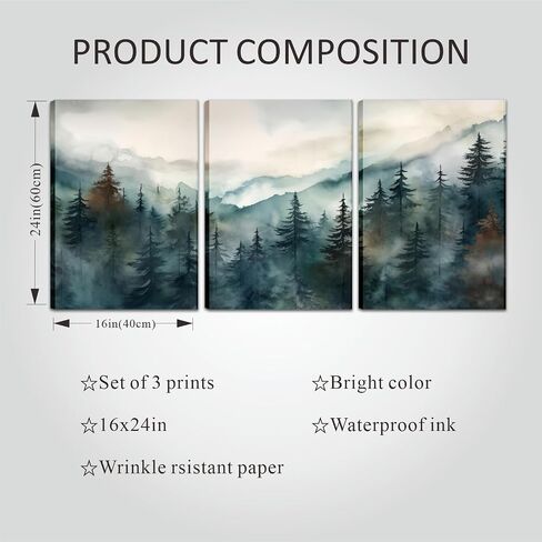 AKWISH Framed Mountain Canvas Wall Art Set of 3, Boho Watercolor Poster Prints Painting, Sun Forest Abstract Nature Landscape Artwork Wall Decor for Living Room, Bedroom, Office 16x24 In in Saudi Arabia