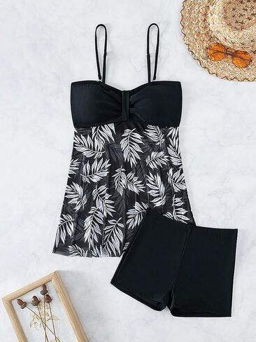 طقم ملابس سباحة نسائي من قطعتين من Verdusa بحمالات سباغيتي وطباعة استوائية أنيقة وشبكة مثيرة ومتدفقة in Kuwait