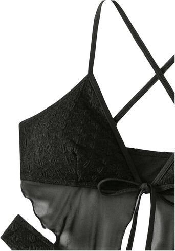GORGLITTER Women's 3 Piece Mesh Bikini Set Split Frill Trim Triangle Top High Cut Swimsuit with Arm Sleeve in Saudi Arabia