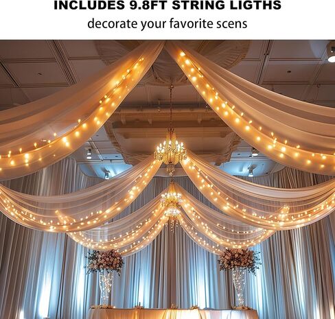 White Ceiling Drapes with Lights String for Weddings, 6 Panels 5ftx10ft Sheer Tulle Backdrop Photo Background Drapes for Wedding Ceremony Birthday Party Arch Decoration in Saudi Arabia
