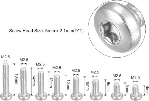 uxcell M2.5 Torx Security Screws Kit, (M2.5x4/5/6/8/10/12/14/16mm)160pcs 304 Stainless Steel Pan Head Tamper Proof Screw, W T8 Wrench Bolts in Saudi Arabia