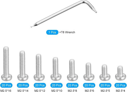 uxcell M2.5 Torx Security Screws Kit, (M2.5x4/5/6/8/10/12/14/16mm)160pcs 304 Stainless Steel Pan Head Tamper Proof Screw, W T8 Wrench Bolts in Saudi Arabia