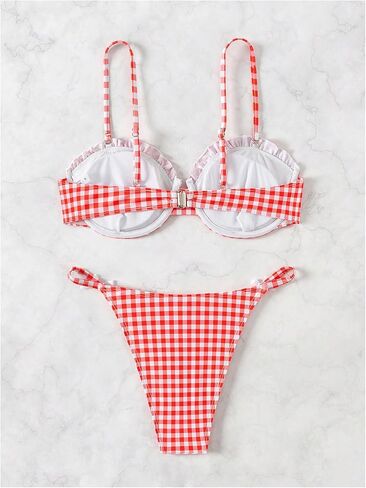 المرأة 2 قطعة Y2K القماش القطني القوس الجبهة مجموعة البكيني Underwire بيكيني ثونغ ملابس السباحة عالية الخصر ثوب السباحة بحر أحمر صغير in Kuwait