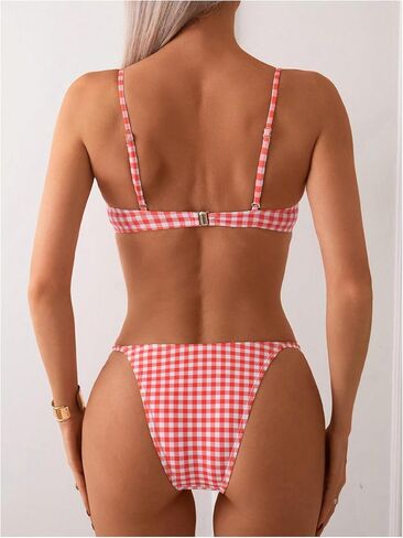 المرأة 2 قطعة Y2K القماش القطني القوس الجبهة مجموعة البكيني Underwire بيكيني ثونغ ملابس السباحة عالية الخصر ثوب السباحة بحر أحمر صغير in Kuwait