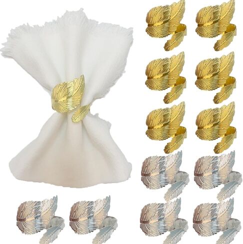 مجموعة حلقات مناديل معدنية مكونة من 12 قطعة، حلقات منديل أوراق ذهبية بالإضافة إلى حلقات مناديل أوراق فضية مجموعة من 6 قطع للصيف والغداء والنزهة والولائم وأعياد الميلاد والكريسماس وعيد الشكر لتزيين الطاولة in Kuwait