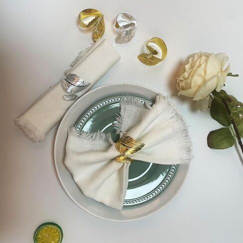 مجموعة حلقات مناديل معدنية مكونة من 12 قطعة، حلقات منديل أوراق ذهبية بالإضافة إلى حلقات مناديل أوراق فضية مجموعة من 6 قطع للصيف والغداء والنزهة والولائم وأعياد الميلاد والكريسماس وعيد الشكر لتزيين الطاولة in Kuwait