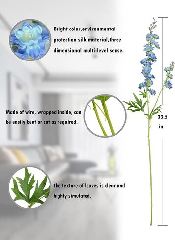 ZYTUYO Blue Delphinium Artificial Flower Long Stem Flower 4pcs 33.5in Fake Larkspur Faux Look real Silk Flower Plant Bulk Bouquets for Outdoor Tall Vase Home Garden Wedding Arrangement Decoration in Saudi Arabia