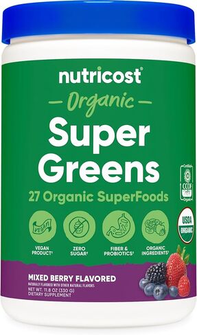 Nutricost Organic Super Greens Powder (30 Servings) - Superfood Supplement Drink Mix (30 Servings, No flavor added) in Saudi Arabia