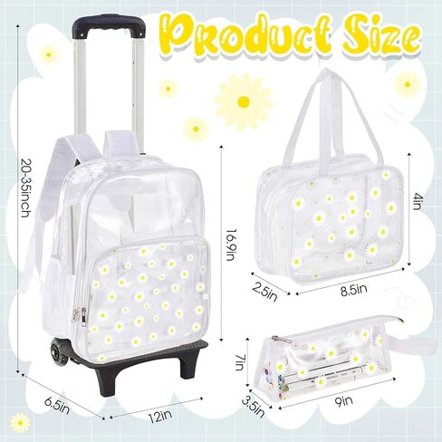 حقيبة ظهر Eccliy مكونة من 3 قطع حقيبة ظهر جمالية شفافة للأطفال مع عجلات مقاس 18 بوصة حقيبة ظهر شفافة بعجلات مع حقيبة غداء وحقيبة أقلام (قلب) in Kuwait