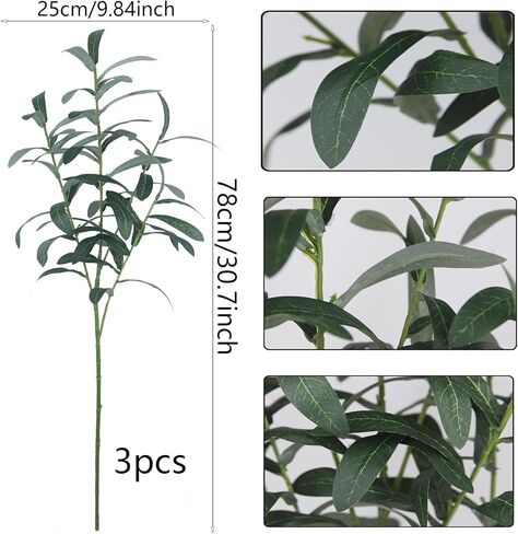 3 قطع من أغصان الزيتون الاصطناعية مع الزيتون، نباتات اصطناعية، سيقان طويلة، 31 بوصة، غصن زيتون صناعي، نباتات اصطناعية، أوراق غصن الزيتون، لمزهرية المنزل وحفلات الزفاف والديكور الداخلي in Kuwait