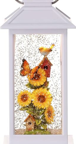 Spring Decorative Candle Water Lantern with Sunflowers, Bird and Butterfly, Battery Operated with Timer or USB - 11'' Garden Scene Lighted Water Lantern with Bird, White and Yellow in Saudi Arabia