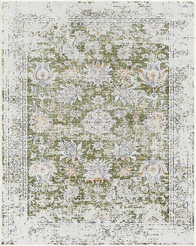 Vintage Floral Washable 8x10 Rug, Boho Large Rugs for Living Room Lightweight Area Rug Indoor Green Print Non Slip Carpet Distressed Bedroom Rugs Dining Room Office in Saudi Arabia
