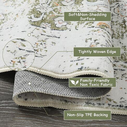 Vintage Floral Washable 8x10 Rug, Boho Large Rugs for Living Room Lightweight Area Rug Indoor Green Print Non Slip Carpet Distressed Bedroom Rugs Dining Room Office in Saudi Arabia