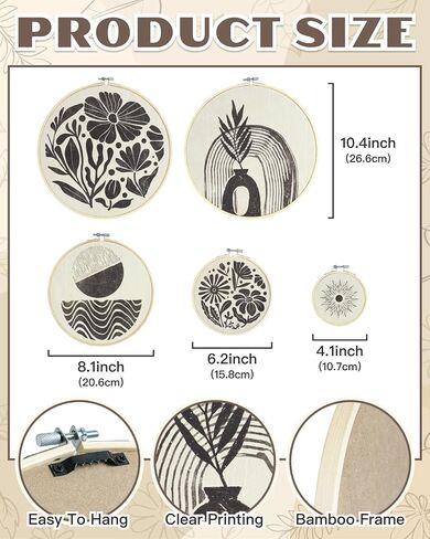 Putuo Decor 5pcs Boho جدار الفن لغرفة النوم، جولة خشبية ديكور جدار غرفة المعيشة، مؤطرة الحد الأدنى ديكور الجدار البوهيمي لغرفة المعيشة وغرفة النوم والمكتب والمنزل الداخلي، ديكور مزرعة بوهو (10.4 في) in Saudi Arabia