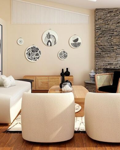 Putuo Decor 5pcs Boho جدار الفن لغرفة النوم، جولة خشبية ديكور جدار غرفة المعيشة، مؤطرة الحد الأدنى ديكور الجدار البوهيمي لغرفة المعيشة وغرفة النوم والمكتب والمنزل الداخلي، ديكور مزرعة بوهو (10.4 في) in Saudi Arabia