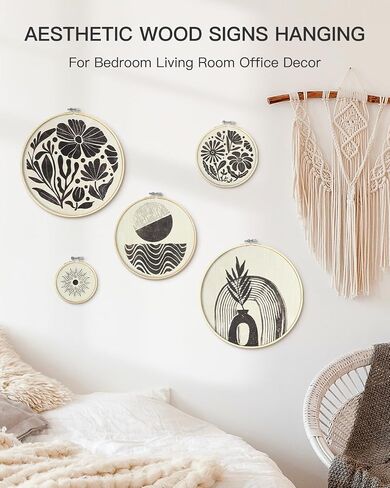 Putuo Decor 5pcs Boho جدار الفن لغرفة النوم، جولة خشبية ديكور جدار غرفة المعيشة، مؤطرة الحد الأدنى ديكور الجدار البوهيمي لغرفة المعيشة وغرفة النوم والمكتب والمنزل الداخلي، ديكور مزرعة بوهو (10.4 في) in Saudi Arabia