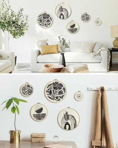 Putuo Decor 5pcs Boho جدار الفن لغرفة النوم، جولة خشبية ديكور جدار غرفة المعيشة، مؤطرة الحد الأدنى ديكور الجدار البوهيمي لغرفة المعيشة وغرفة النوم والمكتب والمنزل الداخلي، ديكور مزرعة بوهو (10.4 في) in Saudi Arabia