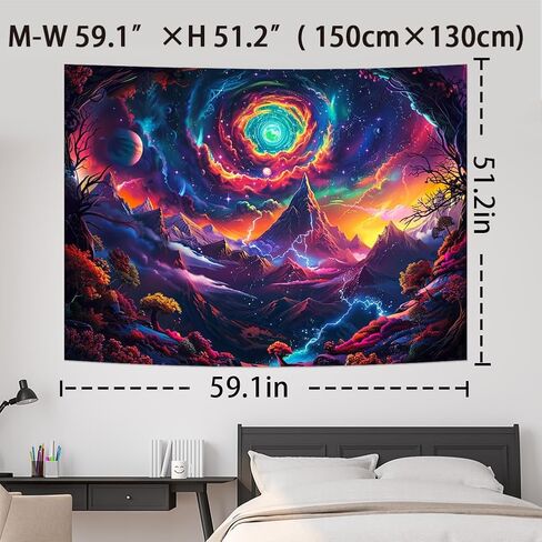 Yuiqear Blacklight Galaxy Space Tapestry UV Reactive Planet Mountain Tapestry Trippy Plant Floral Wall Tapestry Mysterious Starry Sky Tapestry Wall Hanging for Bedroom Decor in Saudi Arabia