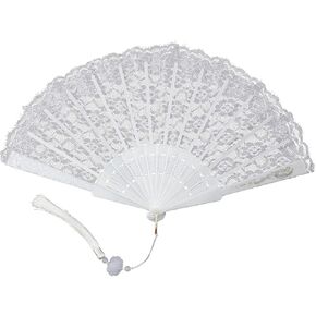 Foldable White Lace Fan Handheld Chinese Vintage Style Hand Held Folding Fans for Party Wedding Dancing Decoration
