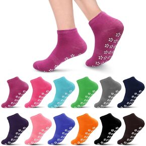 12 Pairs Pilate Grip Socks for Women Anti-Skid Yoga Socks with Grips Solid Color Bulk Ankle Socks for home