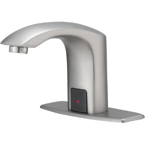Automatic Sensor Faucet Hands-Free, Bathroom Commercial Auto Motion Touchless Faucet, AC/DC Powered, Temperature Adjustment Valve, Brushed Nickel