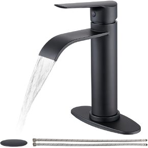 FROPO Gold Bathroom Faucets | Waterfall Single Hole Bathroom Sink Faucet with Deck Plate, 1 Hole Or 3 Hole for 4 Inch Brushed Gold Vanity Faucet with Pop-Up Drain Single Handle Lavatory Faucet