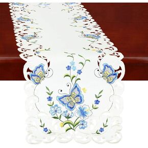 Simhomsen Spring Butterfly and Floral Table Runners, Dresser Scarf (Blue, 14 × 54 Inch)