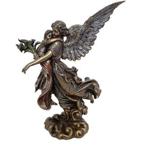 Guardian Angel Holding Baby Statue Sculpture - Collectible Angel Figurine 11.5" Tall