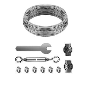 Wire Fence Roll Kit, 13m Garden Wire/Picture Wire/Wire Trellis Kit/Clothesline/Wire Rope - PVC Coated Heavy Duty 304 Stainless Steel Cable Rope, Turnbuckle Strainer Hook