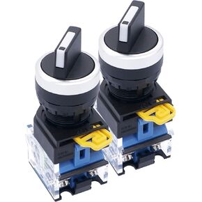 TWTADE / 2Pcs 22mm 2 NO 3 - Positions Latching Rotary Select Selector Switch 440V 10A LA38-20X/31