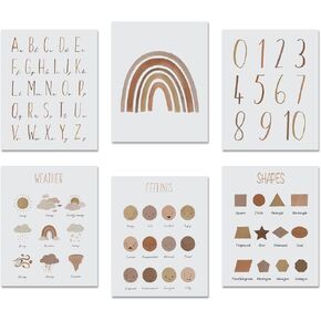 LIYAOLI Abc Wall Decor Boho Rainbow Nursery Decor Playroom Wall Decor 11 x 14 inch Set of 6 Unframed Art Prints Abc Letters for Classroom Wall Nursery Decor Neutral