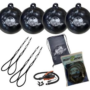 LTUBigBertha | 2.0 Prestige Package | Inflatable Tie-Up Boat Fender Buoy | (4) Bumper Ball | Black | 16 PSI Pump | Boatswain's Mate (4) | 2-Pack Boat-2-Boat Bungees | Premium Storage Bag