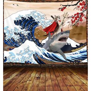 DYNH Japanese Tapestry, Japanese Ocean Wave Wall Tapestry Cherry Blossom Tree Sunset Tapestry Wall Hanging Kanagawa Tapestry Funny Cat Tapestry for Living Room Bedroom(60x40 Inches)