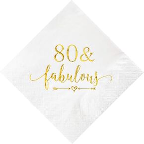 Crisky 80 and Fabulous Cocktail Napkins Rose Gold for Women 80th Birthday Decorations, 80th Birthday Bevergae Dessert Cake Table Supplies, 50Pcs, 3-Ply
