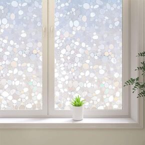 3D Pebble Window Privacy Film, Frosted Glass Window Film,Vinyl Decorative Window Decals, UV Blocking Window Coverings Static Clings Non Adhesive Window Film (17.5 x 157.4 inch)